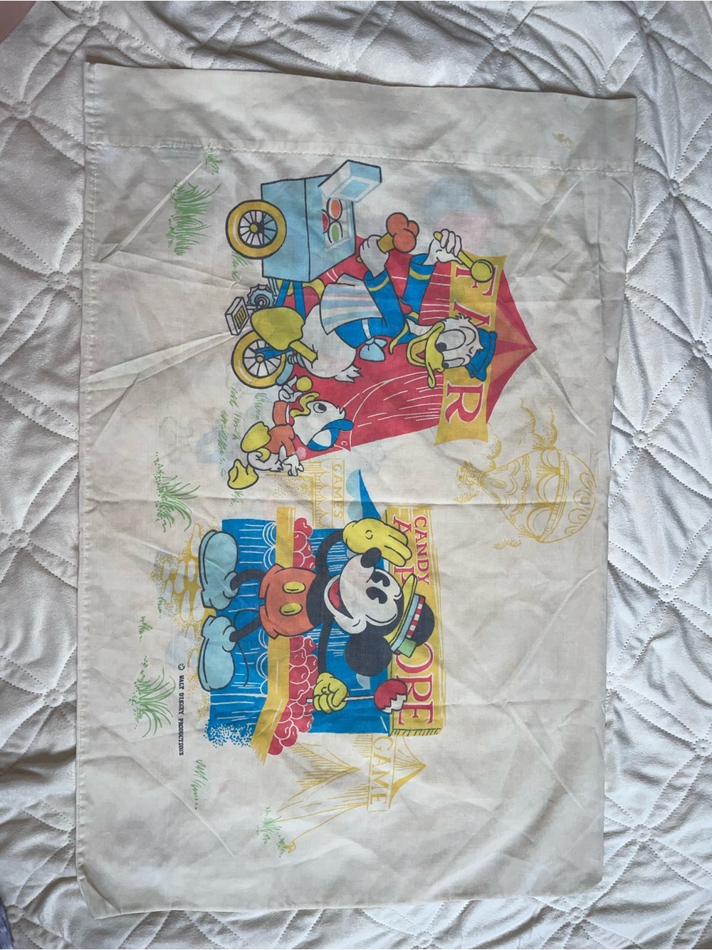 Disney Mickey & Friends Carnival Pillowcase in White, Red, Blue, Yellow